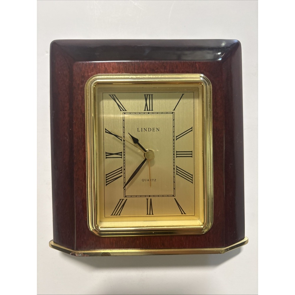 Vtg Office Desk Linden Quartz Mantel Wooden Clock 7" Parts Only Read